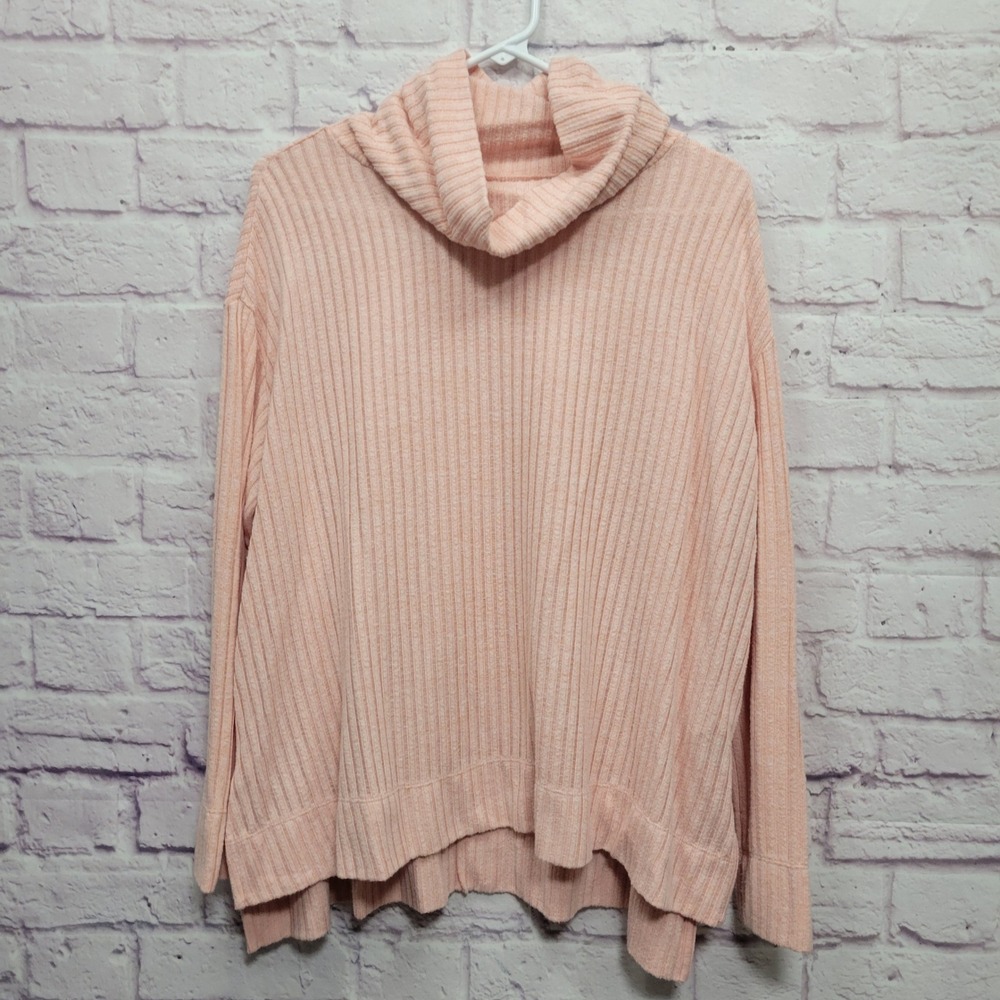 Maeve Anthropologie Cowl Neck Ribbed Sweater Oversized S Peach Stretchy Comfy